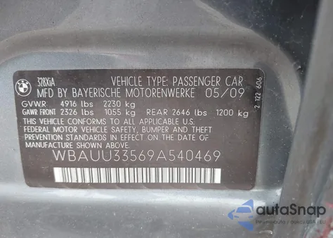 2009 BMW 328I xDrive из США, поврежденный, VIN WBAUU33569A540469